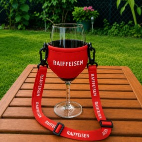 Weinglashalter aus Neopren mit Lanyard individuell bedr...