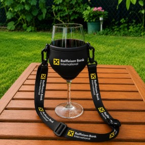 Weinglashalter aus Neopren mit Lanyard individuell bedr...